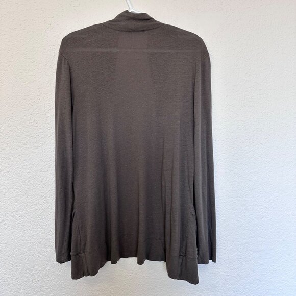 Garnet Hill Linen Modal Pocket Detail Open Cardigan Size M Gray Lightweight - Picture 2 of 9